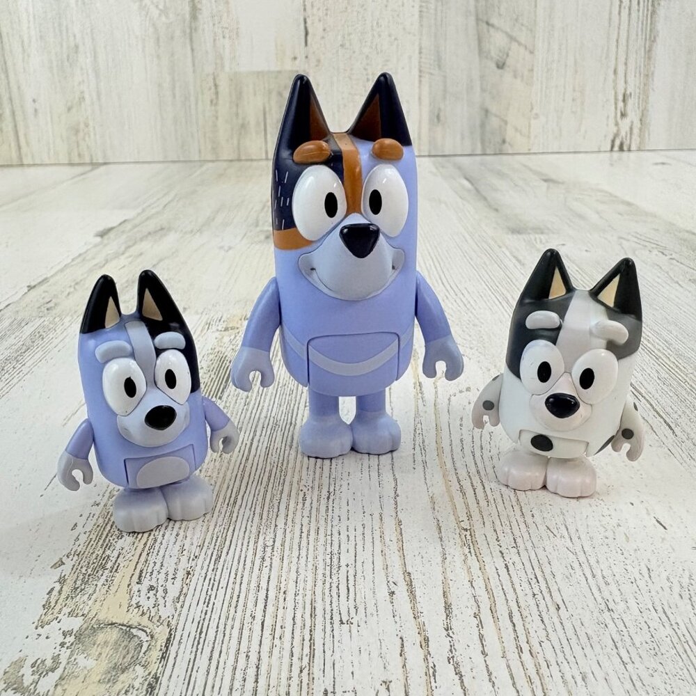 Bluey Figure SET Uncle Stripe Heeler Cousin Muffin Older Socks Lot 3 Family Blue
